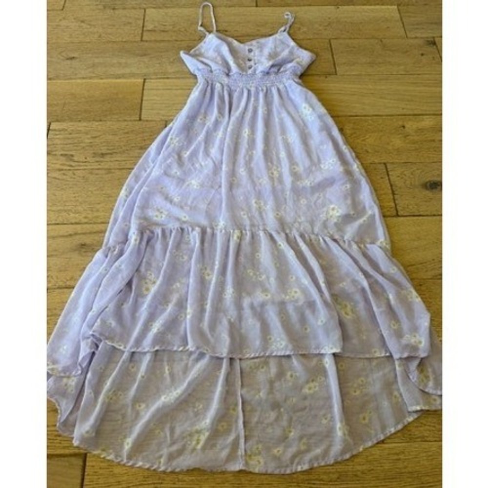 Liberty Love Floral Maxi Dress LRG Lilac Excellent Smocked High-Low Boho (1713)